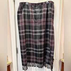 Studio C Black Pink Purple Plaid Long Fringe Skirt Sz 18W